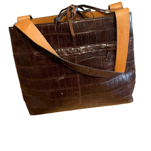 Adrienne Vittadini Croc Embossed Brown Leather Bag